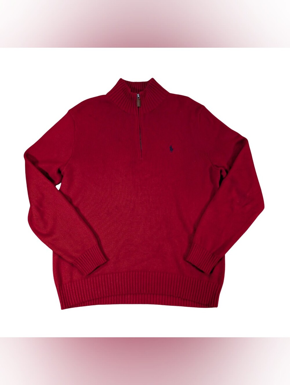 Polo Ralph Lauren Quarter Zip Sweater Mens Large Red 100% Cotton Pony Logo